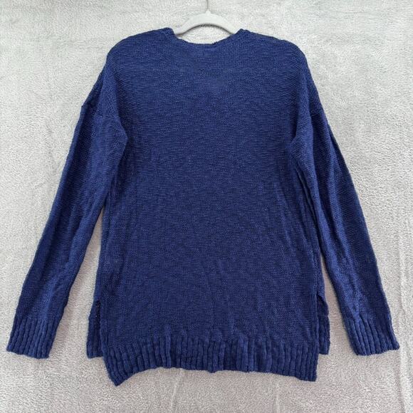 Oh MG Sweater L Blue Knit Crew Neck Pullover Long Sleeve Side Slit Beach - Picture 7 of 16